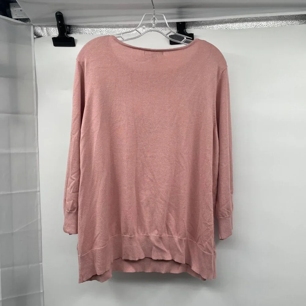 Cable & Gauge Womens Cut Out Sweater 3/4 Sleeve Pink Size 2X